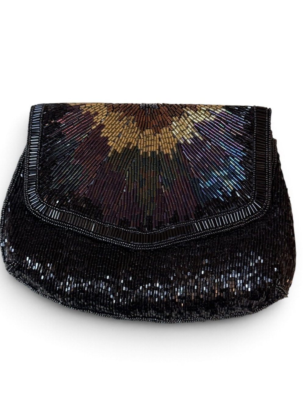 Vintage Handmade Peacock Glass Bead Evening Bag